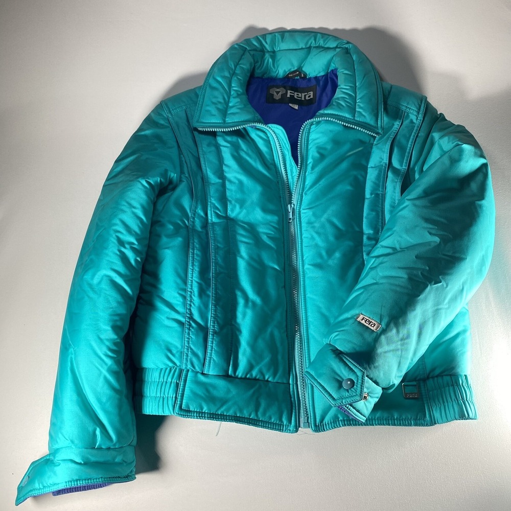 Vintage 80's 90's Fera Ski Wear Snow Jacket Turquoise/Teal Women's Large Size 14